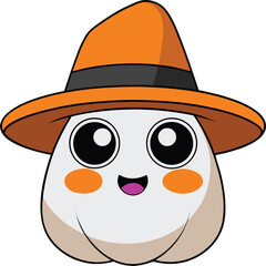 Fototapeta premium Cute Halloween Ghost with Orange Witch Hat illustration