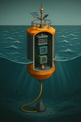 Isometric Cross-Section Render of a Tidal Data Buoy for Climate Monitoring

