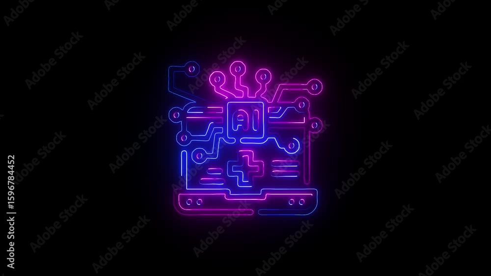 Poster neon ai and medical technology fusion a digital circuit board with health and artificial intelligenc