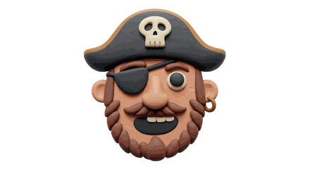 Playful pirate character with eyepatch and skull hat in 3d cartoon style