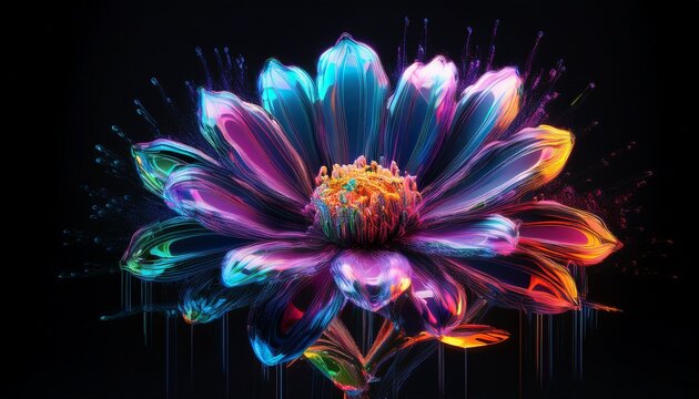 glitch art flower digital distortion effect neon colors corrupted flower illustration