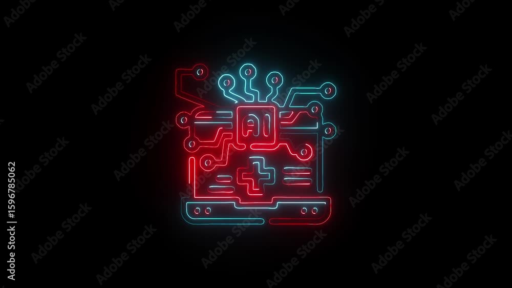 Poster neon ai and medical technology fusion a digital circuit board with health and artificial intelligenc