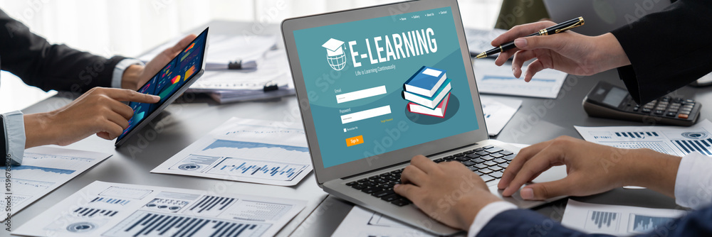 Poster e-learning website with brisk sofware for student to study online on the internet network