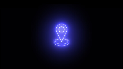 Location neon icon, glowing neon map or location pointer icon on black background.