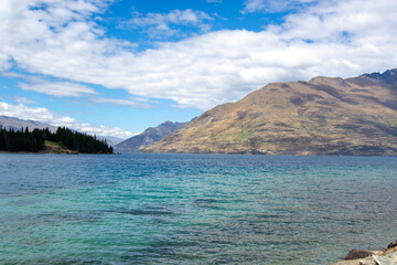 Serene Lake Landscape with Mountains and Clear Sky