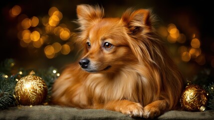 Charming Golden Dog Against a Festive Bokeh Background