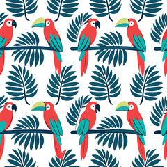 Three Cute Cartoon Birds with Floral Elements on a Light Blue Background