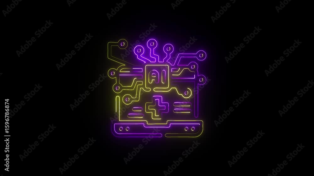 Poster neon ai and medical technology fusion a digital circuit board with health and artificial intelligenc