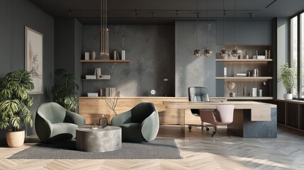 Modern office space with a calm and minimalist aesthetic.