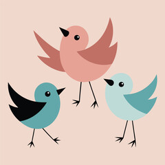 Seamless Pattern of Flying Birds in Dark Brown and Black on Beige Background