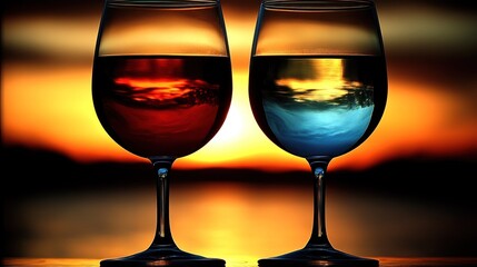 Sunset Reflection in Wine Glasses: A Toast to the Golden Hour
