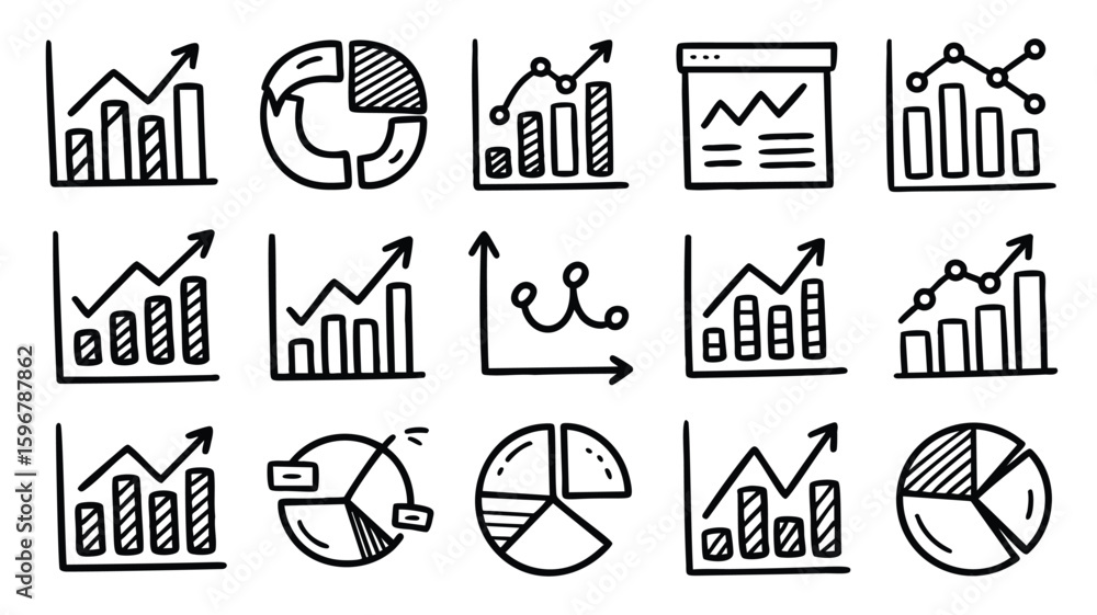 Poster business charts & graphs: data visualization icons for presentations