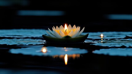 Serene Night: A Lotus Flower Alight on Tranquil Waters