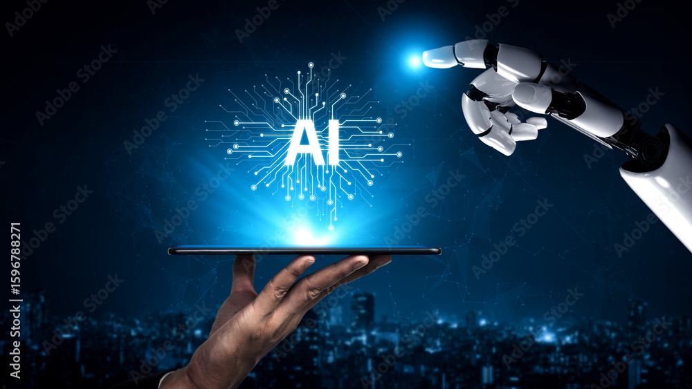 Poster ai assistant brain processor with llm technology, big data, machine learning, generative ai for busi