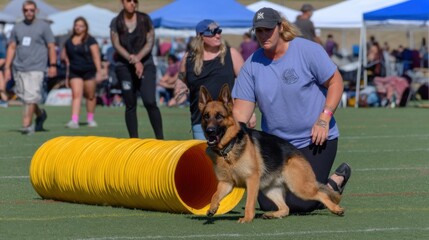 Agile German Shepherd Competing in Obstacle Course at Dog Event