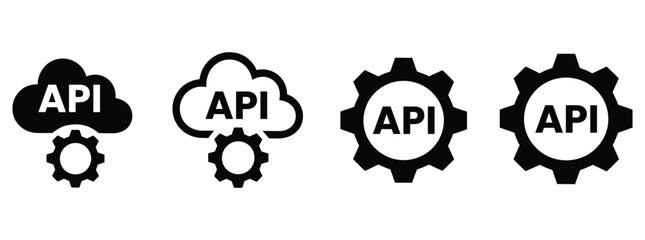 Application Programming Interface icons featuring cloud and gear technology integration