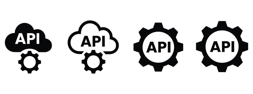 Application Programming Interface icons featuring cloud and gear technology integration