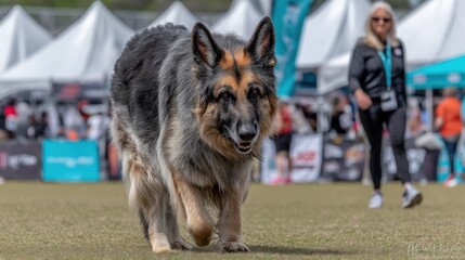 German Shepherd Walking at Dog Show with Crowded Background
