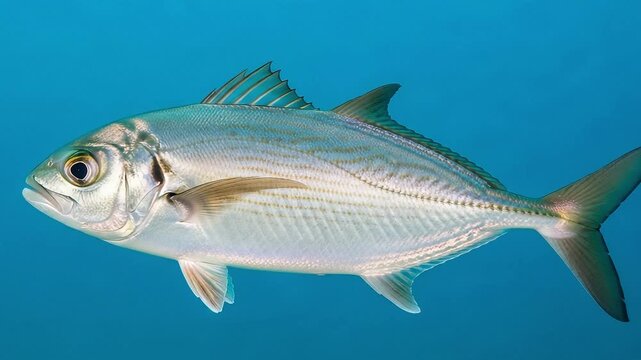 Silver Jack Fish Swimming in Blue Water