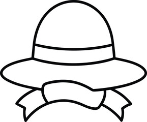Summer Hat with Ribbon Sketch Drawing