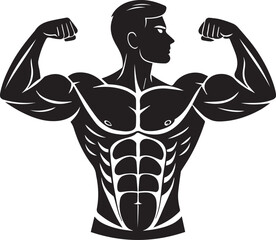 bodybilder icon, Cartoon vector drawing of a strong boxer man's body illustration for sports art