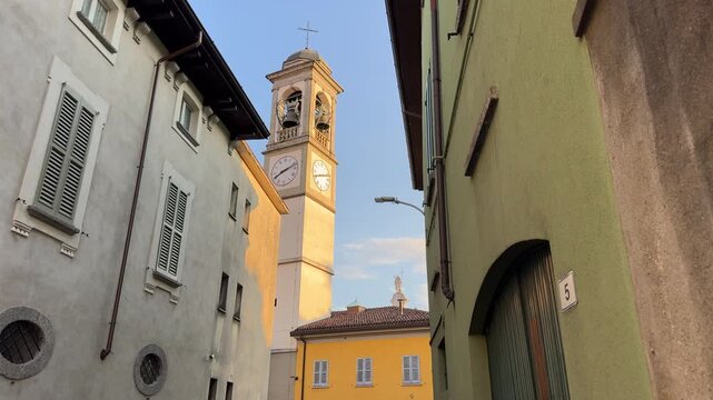 Lecco Church of Saints Gervasius and Protasius &ndash; 4K footage of historic Catholic church, religious architecture, cultural heritage, Lombardy Italy, spiritual landmark, travel destination