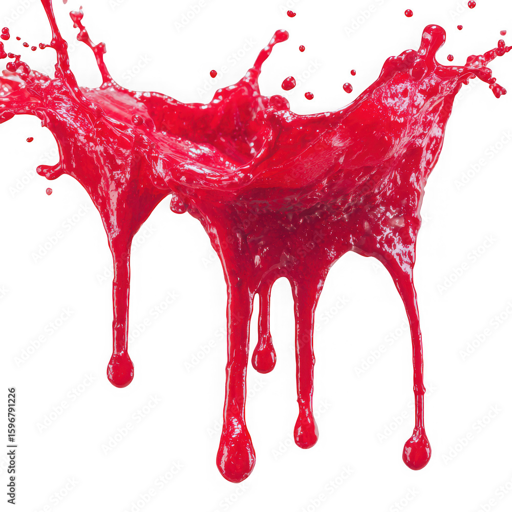 Poster a dynamic red liquid splash frozen in motion, isolated on white isolated on transparent background
