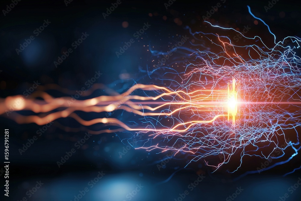 Poster electricity current efficiency concept. abstract image showcasing dynamic light trails and electric 