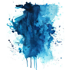 Abstract dark blue and light blue watercolor splash isolated on transparent background