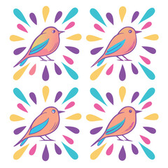 Cute Pastel Birds in Colorful Burst Pattern Seamless Design
