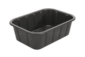 Black plastic food container on white background. Isolated 3D illustration