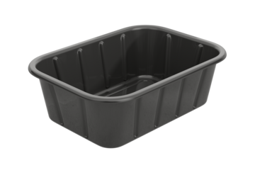 Black plastic food container on white background. Isolated 3D illustration