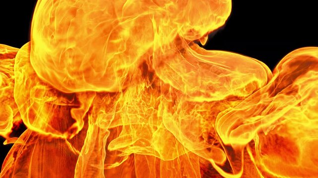 Dense fire transition wipe 003, two speeds, 4k 25p, alpha channel for transparent background. The density of these flames makes them less transparent.