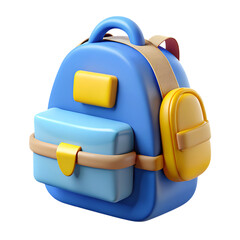 3d icon of a blue and yellow backpack isolated on transparent background