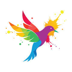 Abstract Colorful Rainbow Bird in Flight with Paint Splatter Design
