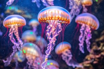 Mesmerizing Purple And Orange Jellyfish Underwater