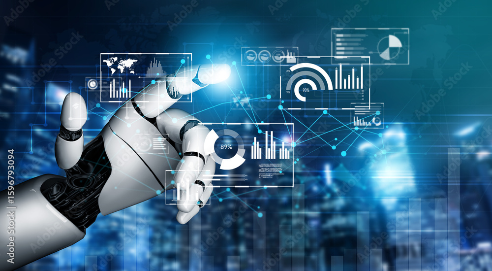 Poster ai artificial intelligence drives data analytics with predictive models, smart dashboards, and virtu