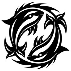 Obraz premium Symmetrical Tribal Fish Circle Symbol Illustration
