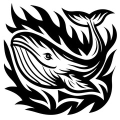 Obraz premium Majestic Whale Illustration Stylized Black and White Aquatic Design