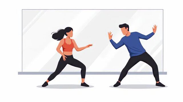 Flat vector a man and woman are dancing together in a dance studio, showcasing their fitness and skill