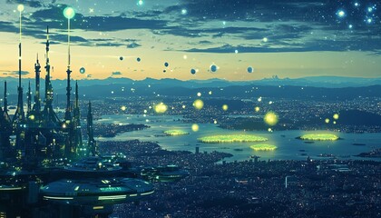 Modern Cityscape at Night with Vivid Lights