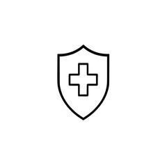 Obraz premium Medical Shield: A simple line art illustration depicts a protective shield with a medical cross, symbolizing health security and safety.