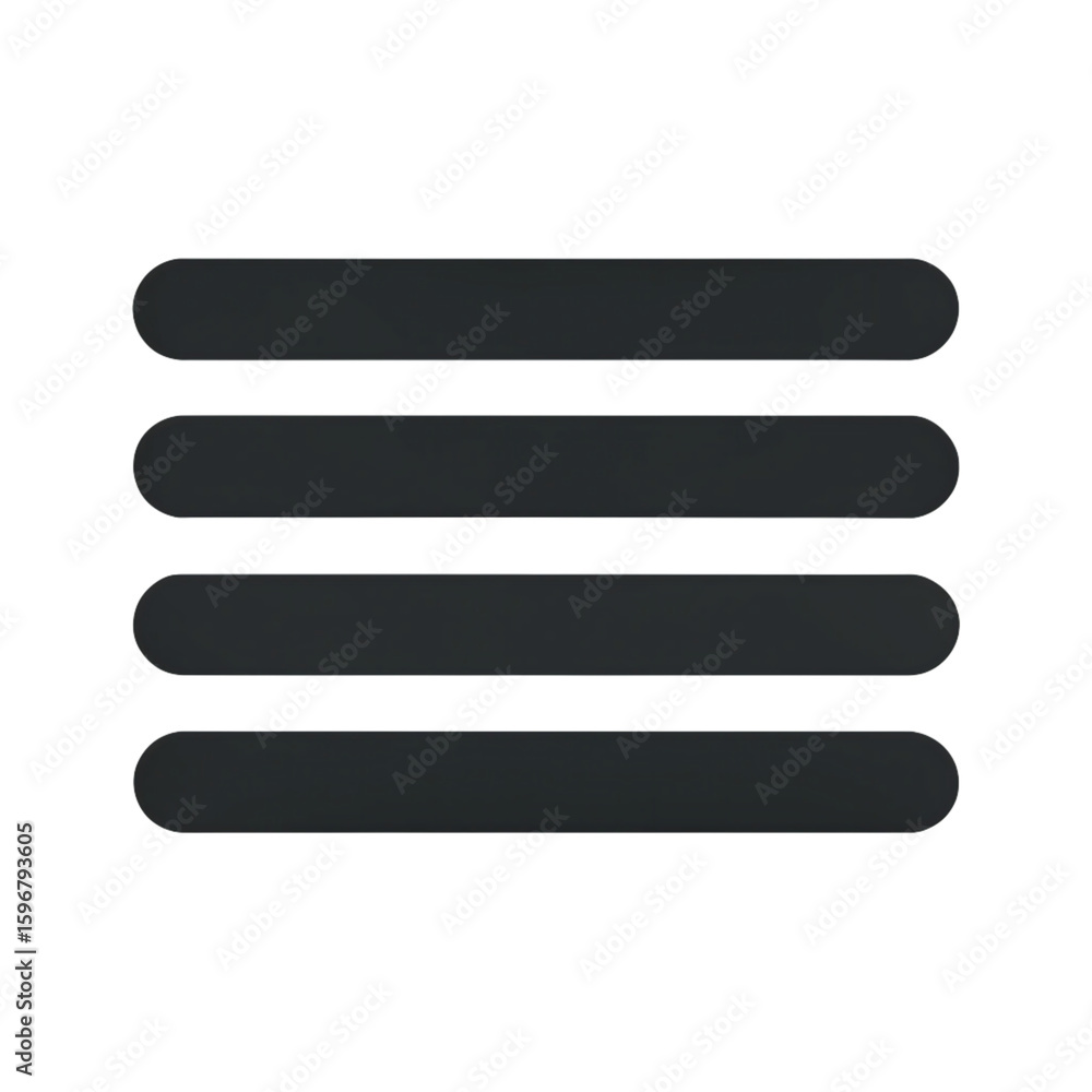 Poster four horizontal black bars isolated on transparent background represent a menu or navigation icon