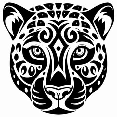 Fototapeta premium Stylized Jaguar Head Illustration with Tribal Aztec-Inspired Design Elements