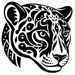 Obraz premium Stylized Jaguar Head Design in Tribal Art Style - Fierce Feline Illustration