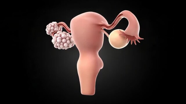 Anatomical illustration of the female reproductive system, showcasing the uterus, ovaries, and fallopian tubes in a clear, detailed view