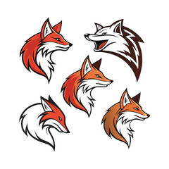 Obraz premium Set of cute cartoon fox and wolf animal vector illustrations with orange and gray colors