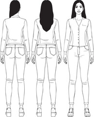 Vector illustration of a person or people, male and female, body silhouette, fashion model sketch, and outline figure drawing