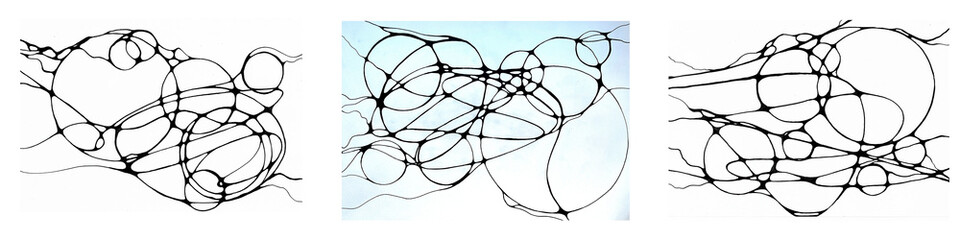 Neurography. Modern psychological method of therapy using drawing. Set of neurographic illustrations.