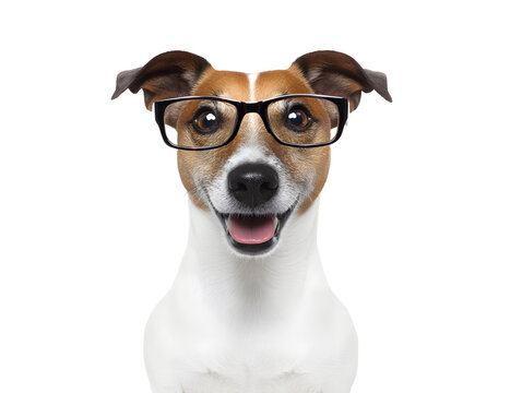 Happy jack russell terrior with glasses